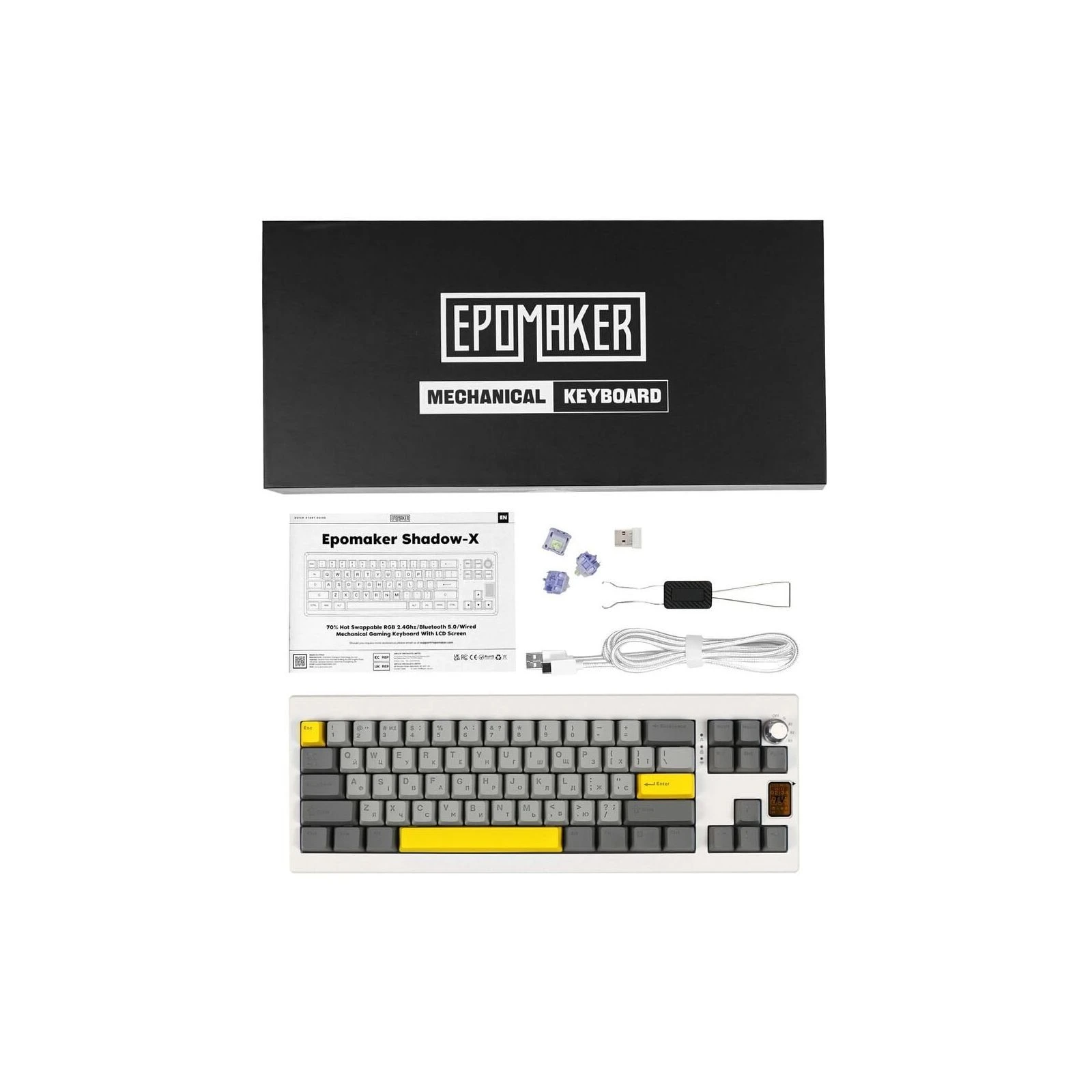 Epomaker Shadow-X 70 Wisteria Linear Switch Hot-Swap LCD Screen RGB Wireless/Bluetooth/USB UA White (SHX-W-WL) (UA) Основні характеристики;