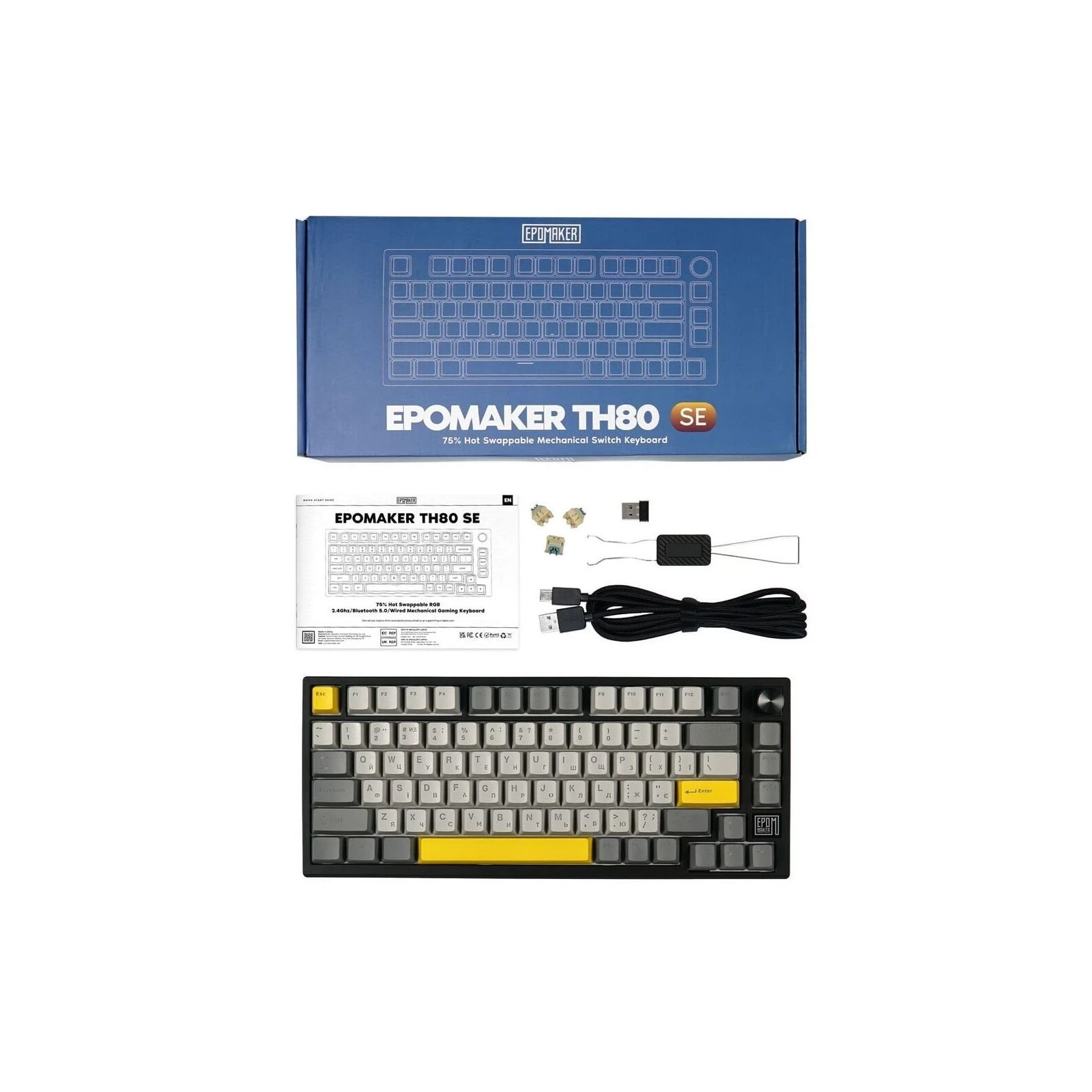 Epomaker TH80 SE 75 Budgerigar V2 Switch Hot-Swap RGB Wireless/Bluetooth/USB UA Black (TH80-SE-B-BV2) (UA) Основні характеристики;