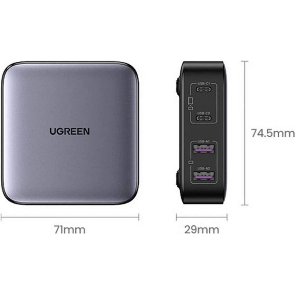Сетевое зарядное устройство UGREEN CD327 2USB+2Type-C 65W Nexode Desktop Charger 2m Gray (90747) Суммарная мощность, Вт 65