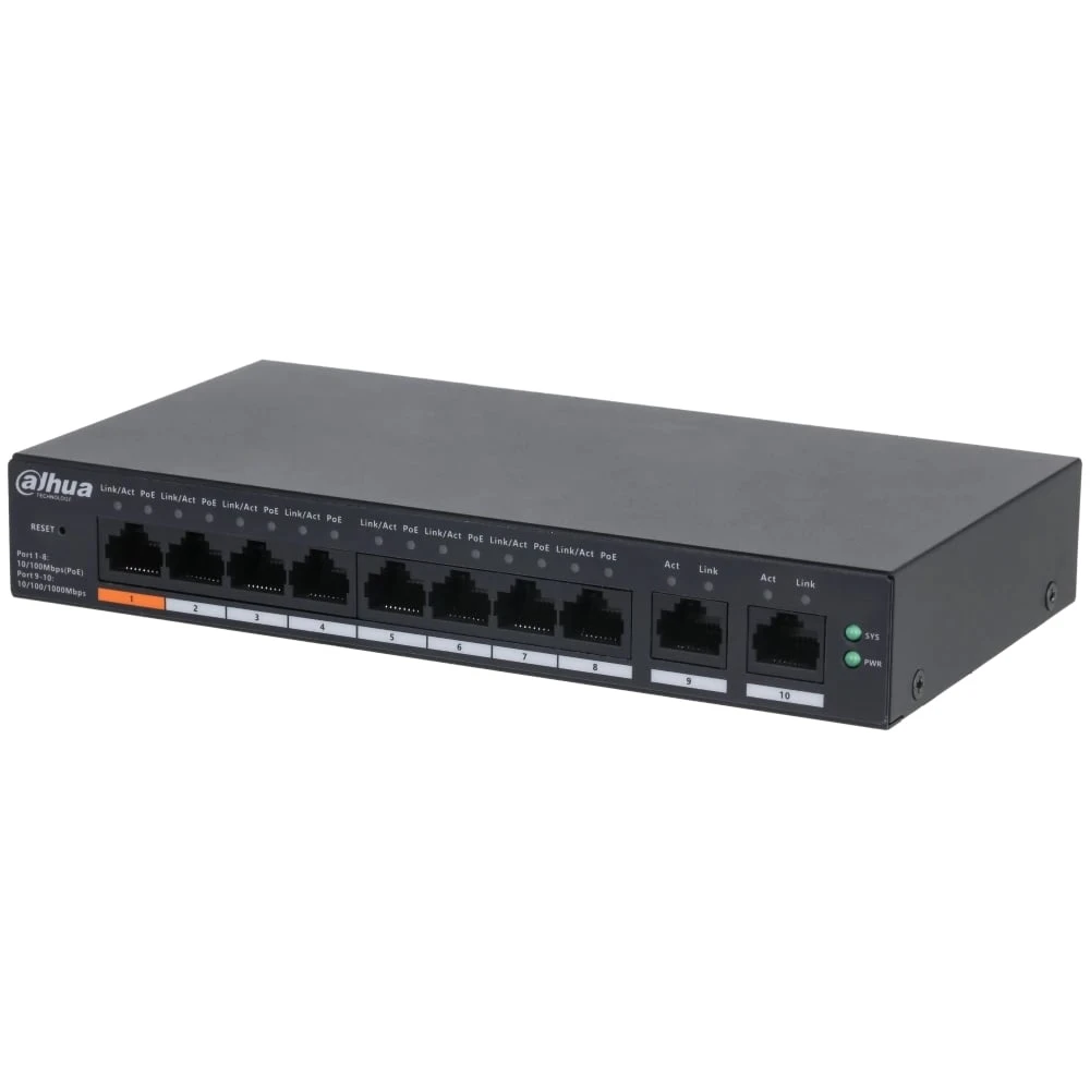 Коммутатор Dahua DH-CS4010-8ET-60 (UA) Fast Ethernet (10 / 100 Мбіт / с): 8; Gigabit Ethernet