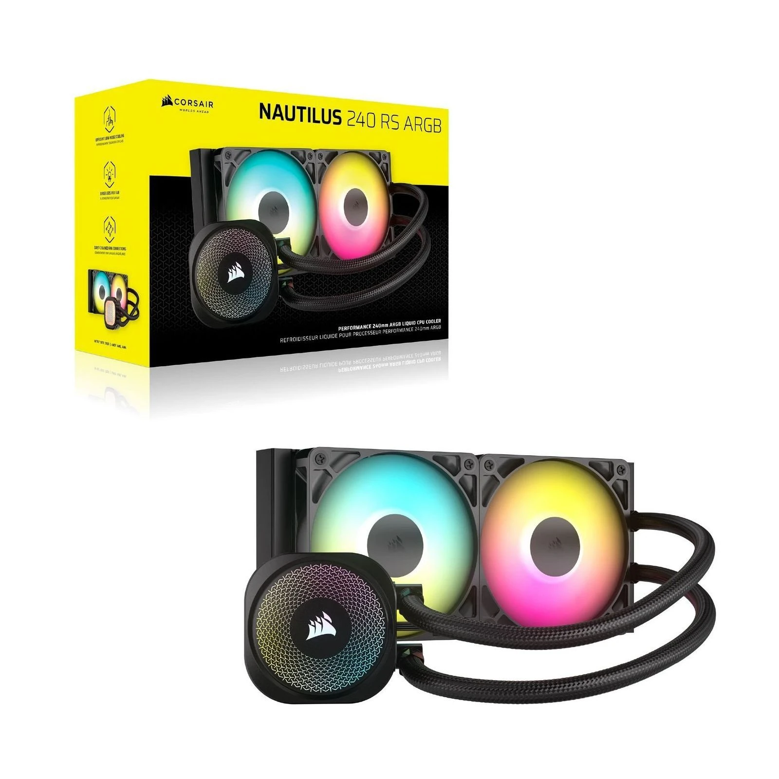 Corsair Nautilus 240 ARGB Рідка охолодження (CW-9060092-WW) (UA) ; Розетка: 1851, AM5, 1700, AM4; Кількість