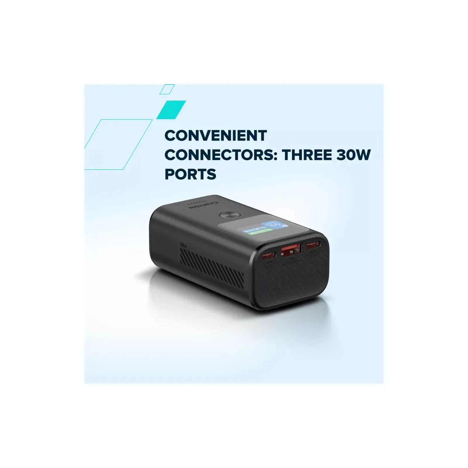 Canyon 10000mAh OnPower 130 TFT PD/30W Dark Grey (CNS-CPB130DG) (UA) Интерфейсы подключения (выход) 2 х USB, USB Type-C