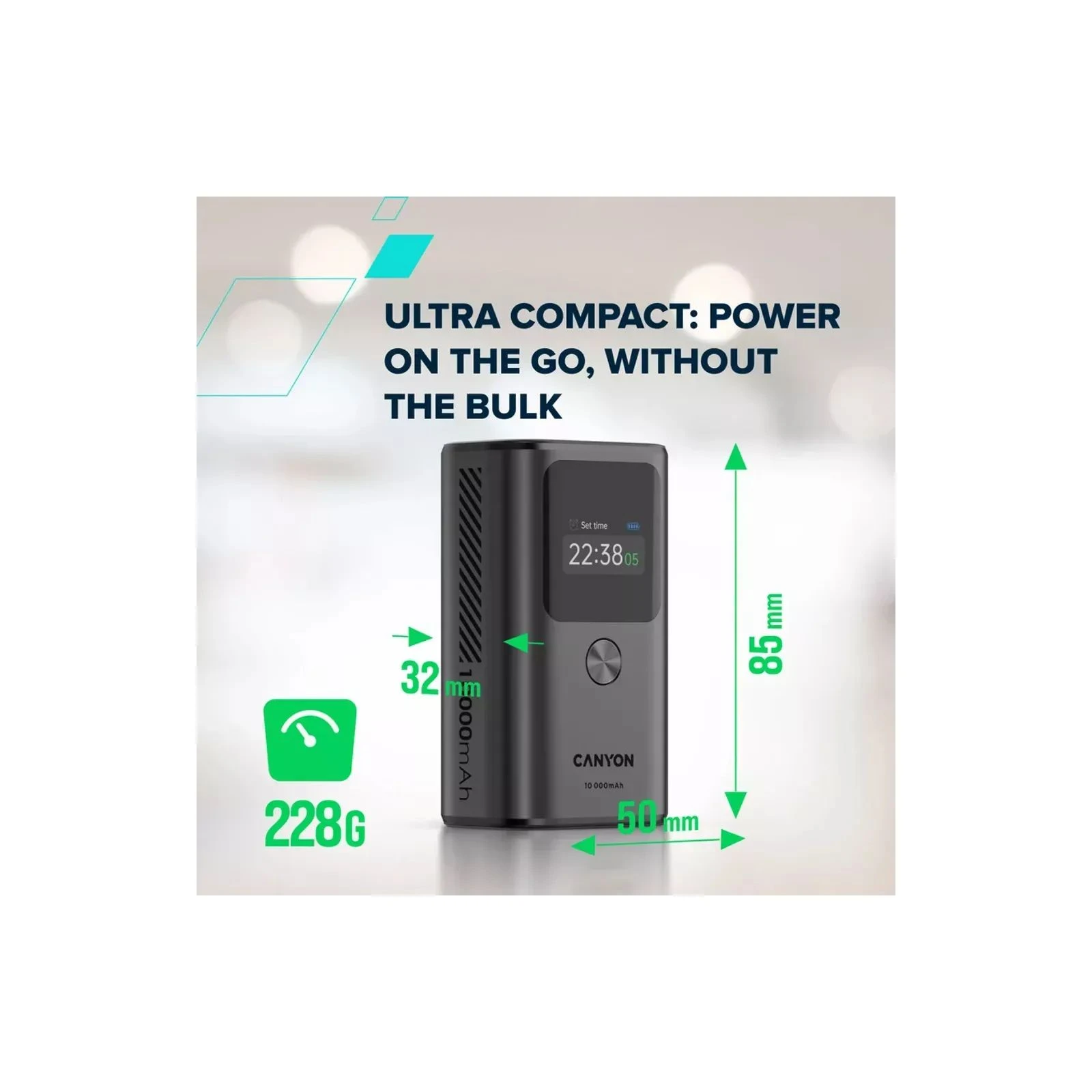Canyon 10000mAh OnPower 130 TFT PD/30W Dark Grey (CNS-CPB130DG) (UA) Интерфейсы подключения (вход) USB Type-C