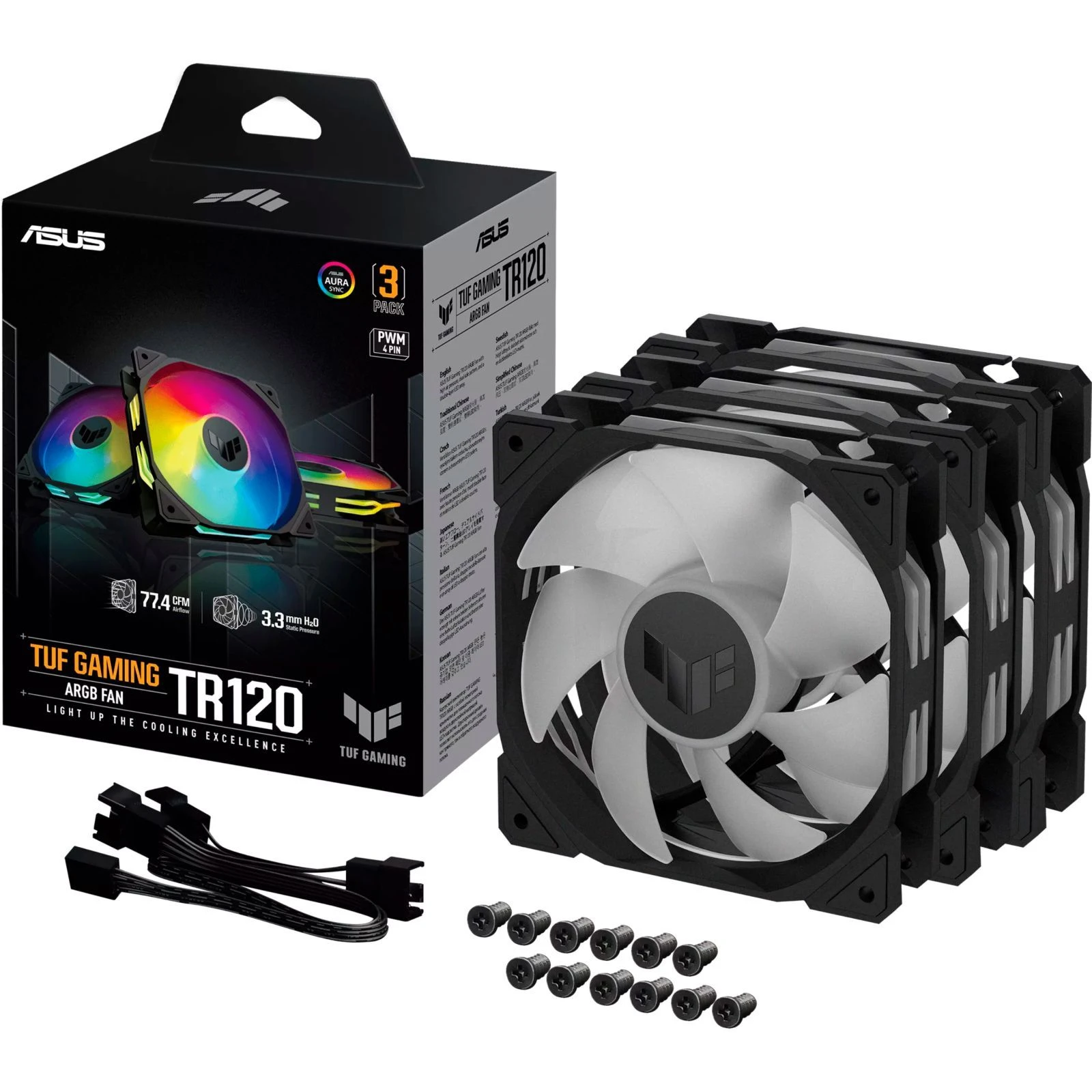 Кулер для корпуса ASUS TUF GAMING TR120 FAN ARGB BLACK 3IN1 (90DA0090-B09020) (UA) ; Диаметр вентиляторов: 120 мм; Тип