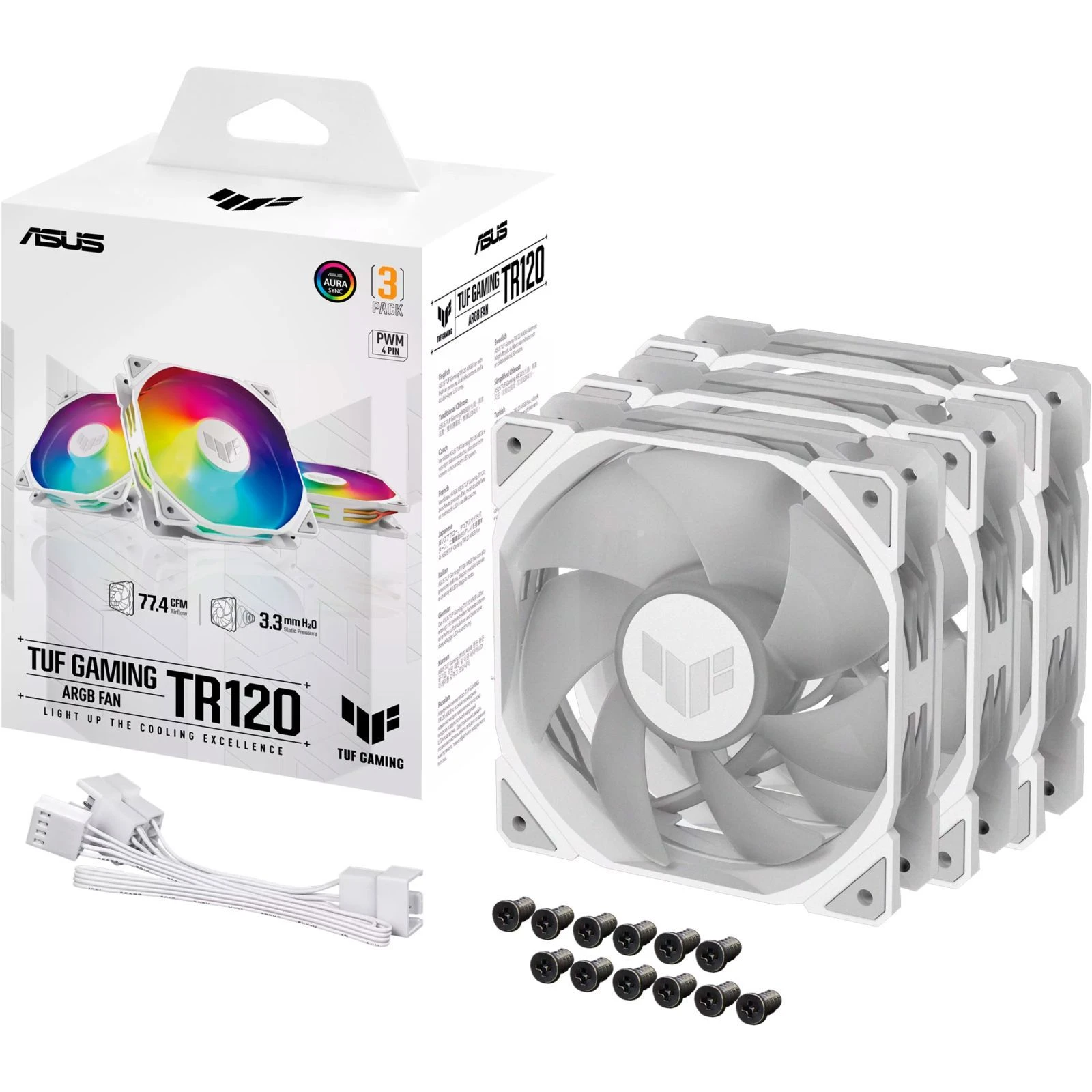 Кулер для корпуса ASUS TUF GAMING TR120 FAN ARGB WHITE 3IN1 (90DA0093-B09020) (UA) ; Диаметр вентиляторов: 120 мм; Тип