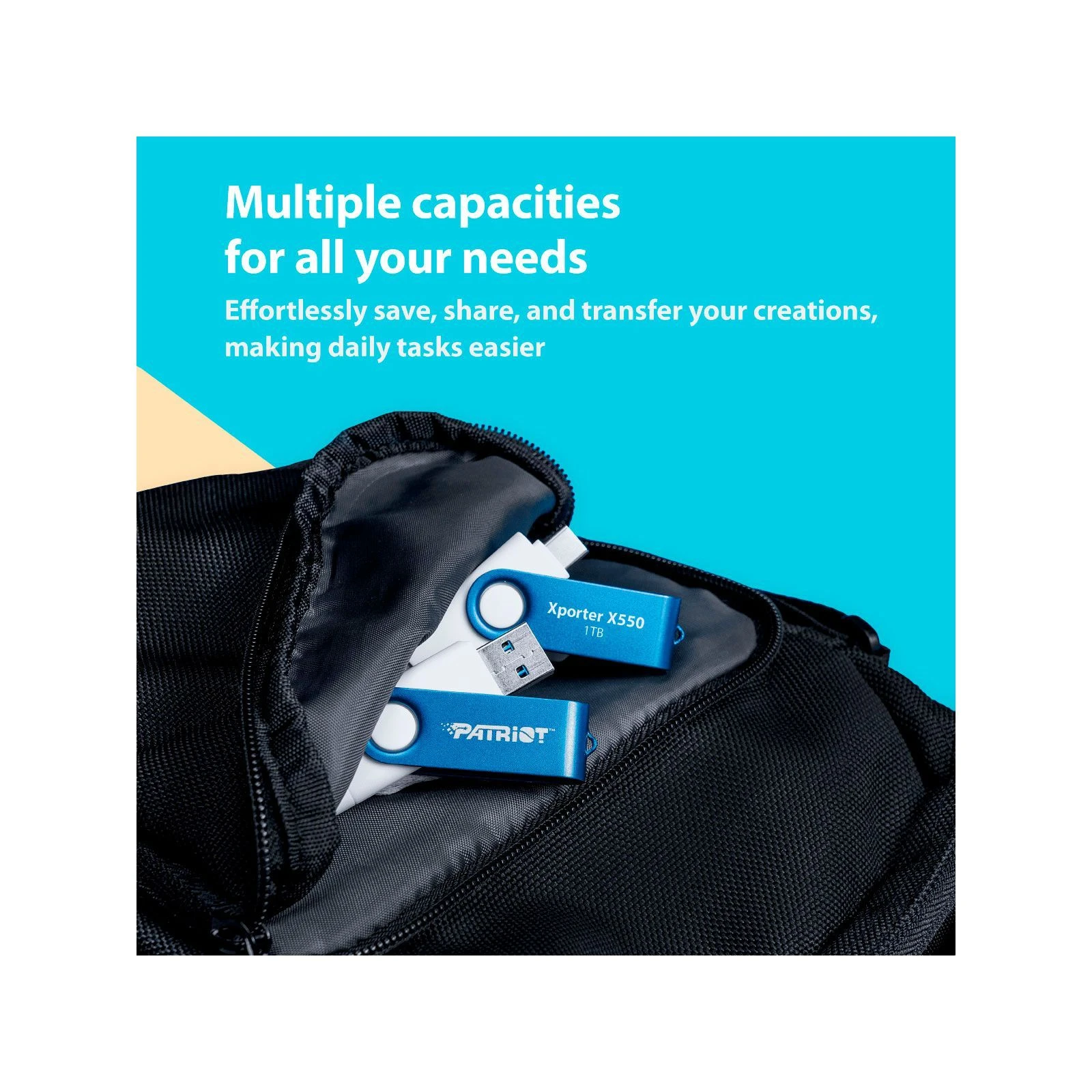 Patriot 1TB Xporter X550 USB 3.2/Type-C (PS1TX550AAD) (UA) ; Том пам'ять: 1 ТБ; Інтерфейс: USB