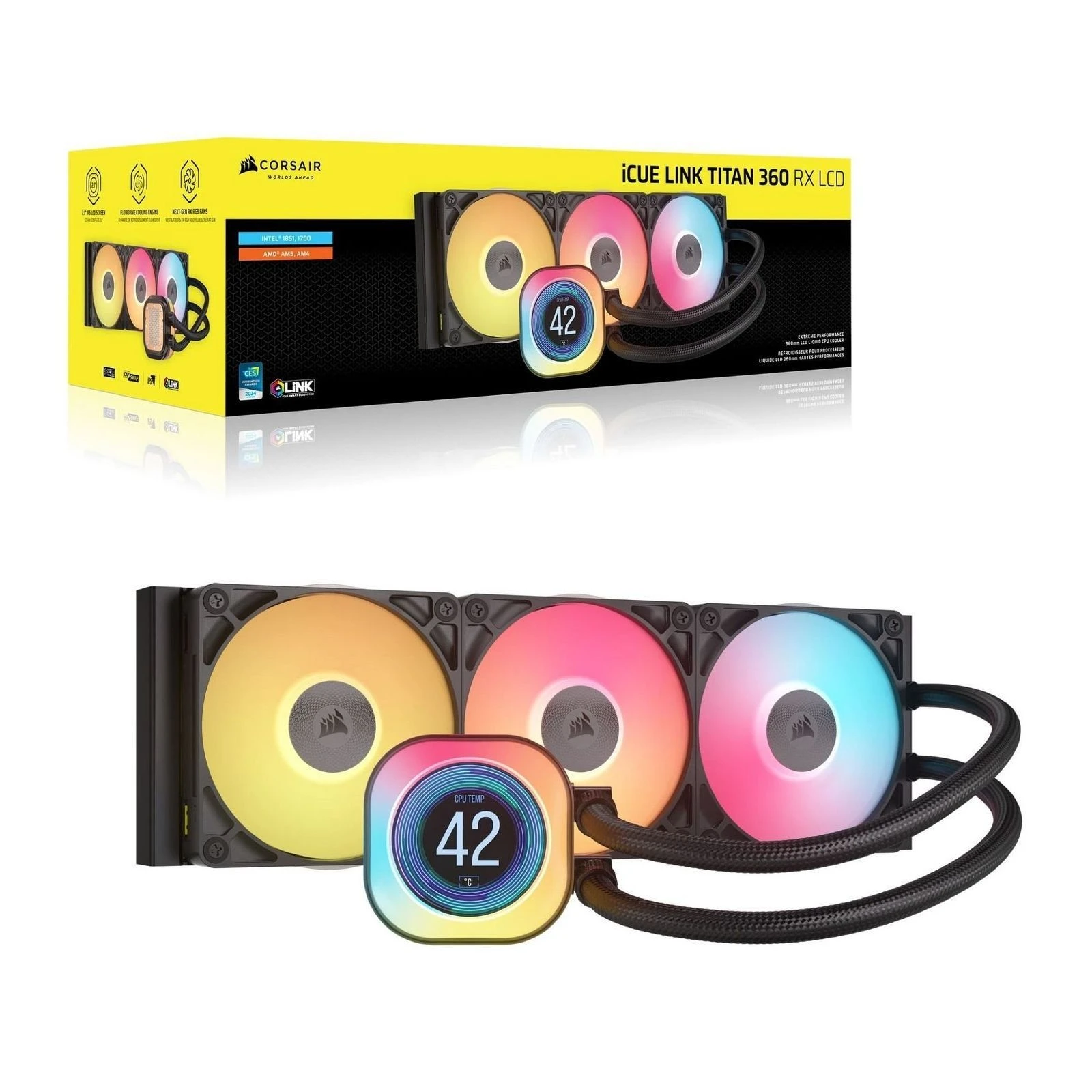 Система жидкостного охлаждения Corsair iCUE LINK TITAN 360 RX LCD (CW-9061023-WW) (UA) Воздушный поток 73.5 CFM