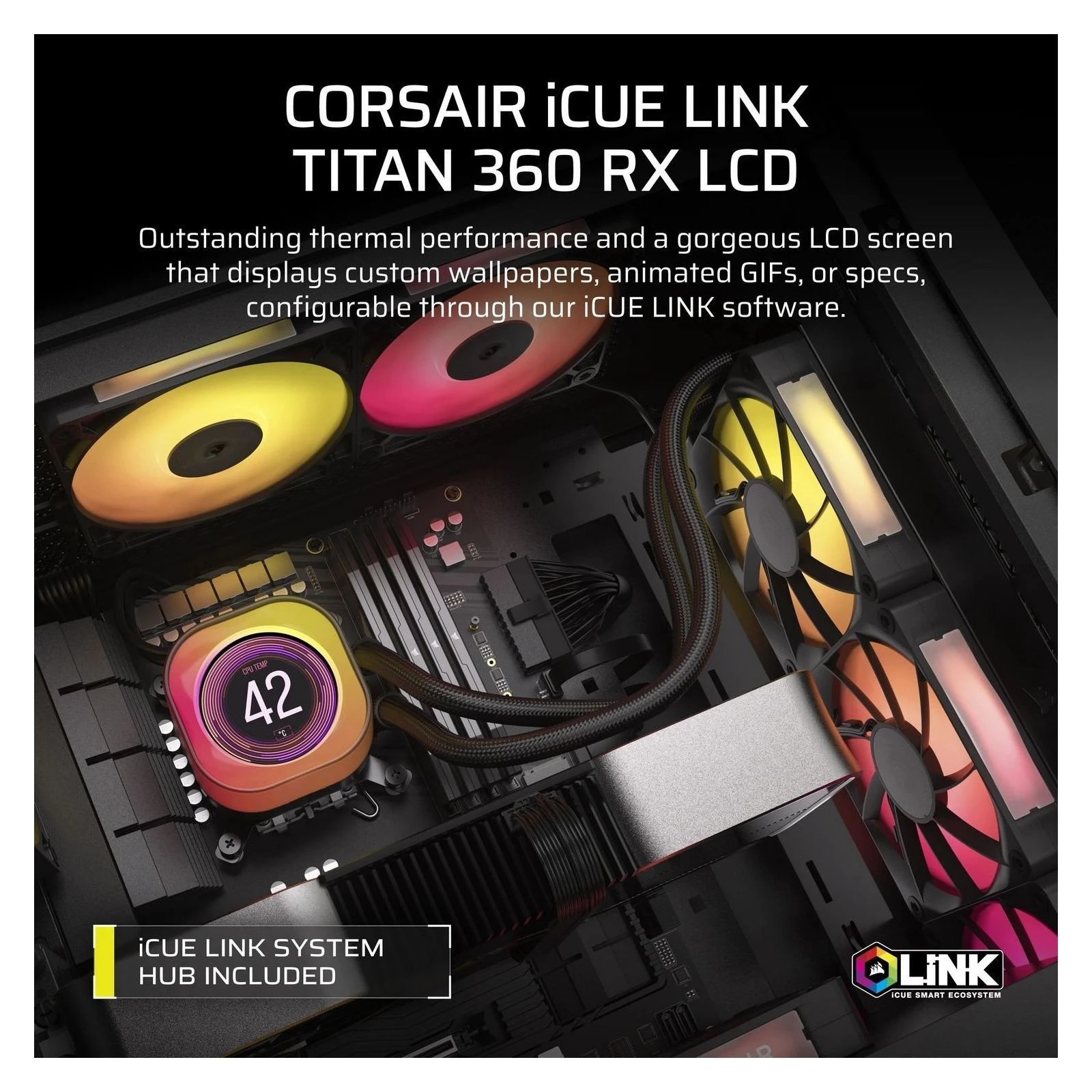 Система жидкостного охлаждения Corsair iCUE LINK TITAN 360 RX LCD (CW-9061023-WW) (UA) Давление 4.33 мм H2O