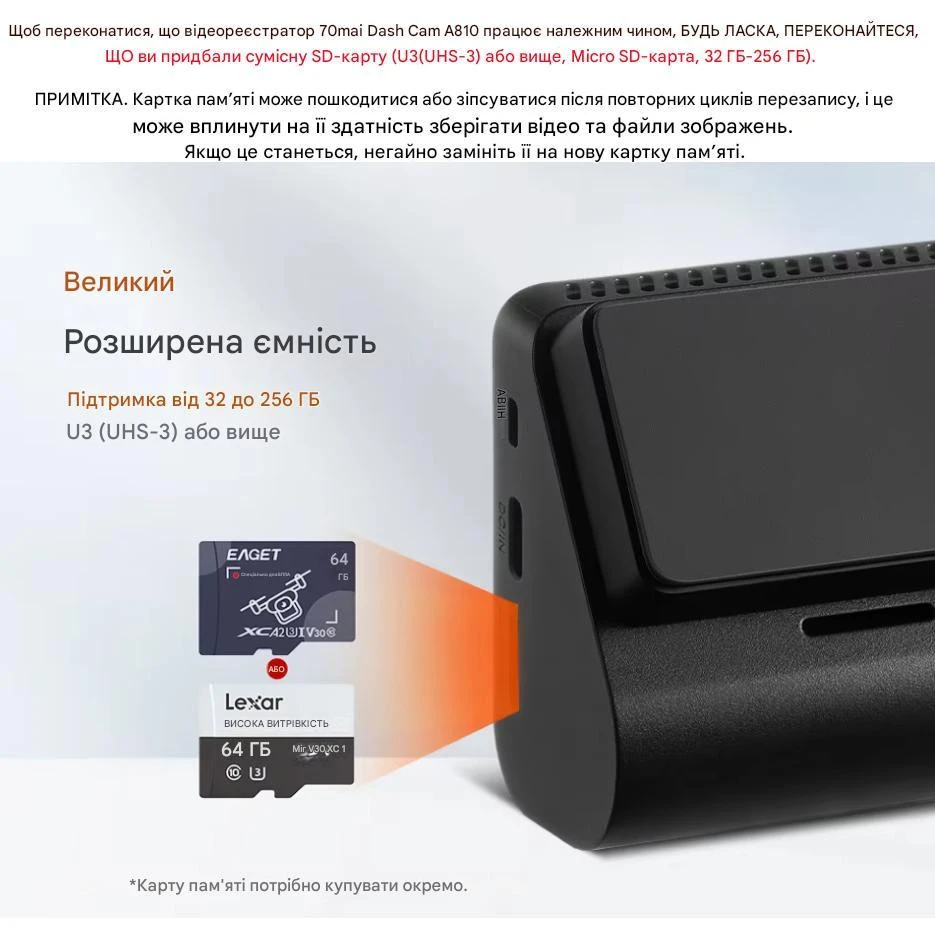 Автомобильный видеорегистратор 70mai Dash Cam 4K A810