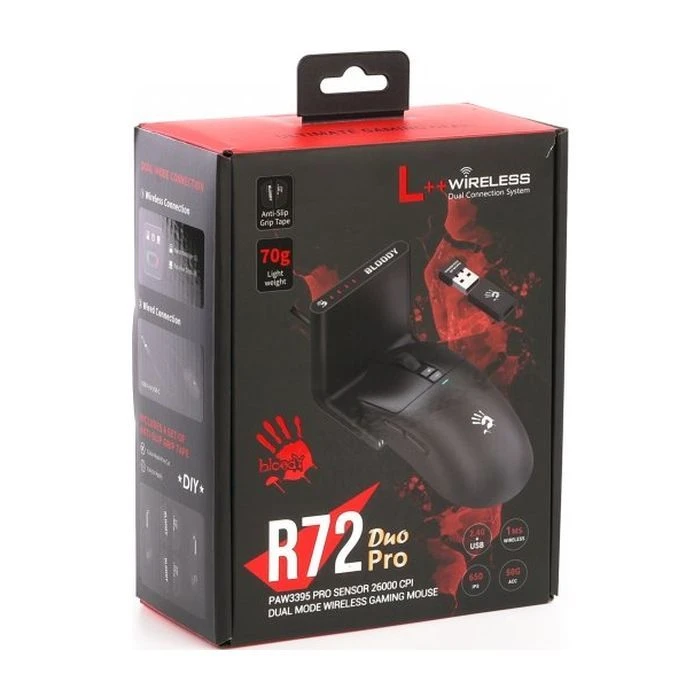A4Tech Bloody R72 Pro Duo Wireless/USB Black (4711421000840) (UA) ; Підключення: бездротове,