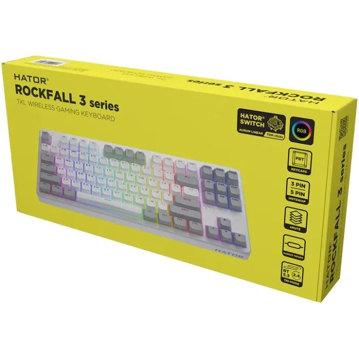 Hator Rockfall 3 Mecha TKL QMK/VIA Orange Wireless White (HTK851UA) (UA) ; Призначення: для ПК;