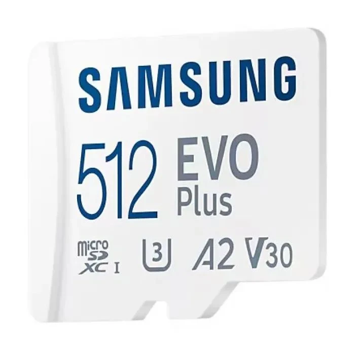 Samsung 512 GB microSDXC Class 10 UHS-I U3 V30 A2 EVO Plus+SD Adapte (MB-MC512SA/EU) ; Об'єм пам'яті: 512 ГБ; Клас карти: