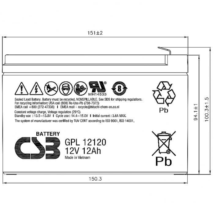 CSB 12В 12 Ач (GPL12120 F2) (UA)