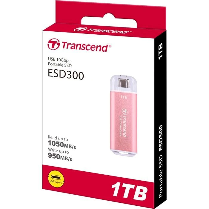 USB Type-C 1TB ESD300 Transcend (TS1TESD300P) (UA) ; Обсяг пам'яті: 1 TB; Форм-фактор: