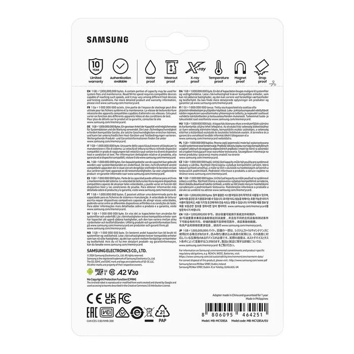 Samsung 128 GB microSDXC Class 10 UHS-I U3 V30 A2 EVO Plus+SD Adapte (MC128SA/EU) (UA) Об'єм пам'яті: 128 ГБ; Клас карти: