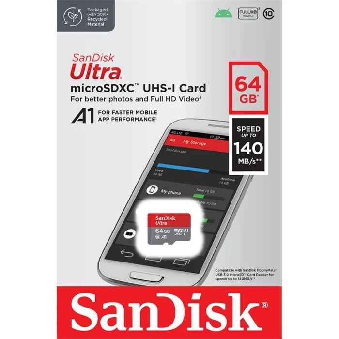 SanDisk 64GB microSDXC class 10 UHS-I A1 (SDSQUAB-064G-GN6MN) (UA) ; Об'єм пам'яті: 64 ГБ; Клас карти: