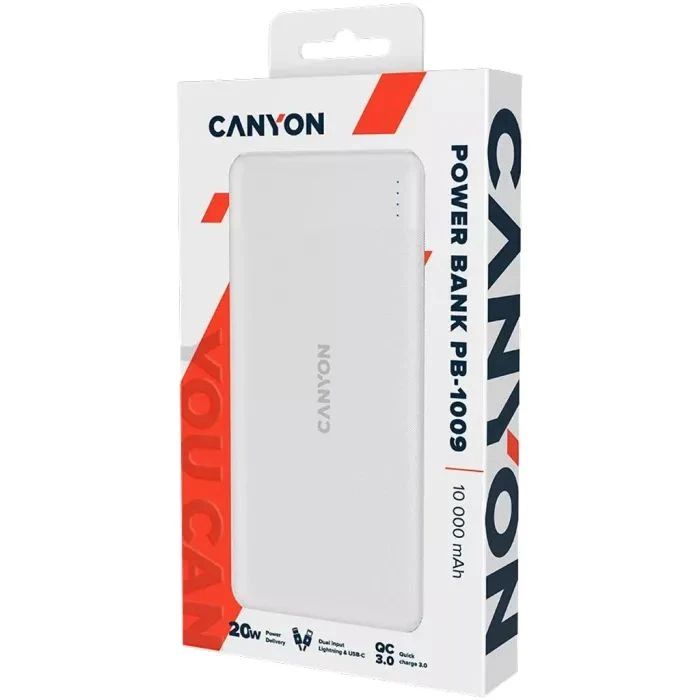 Canyon PB-109 10000 mAh PD/18W QC/3.0/20W White (CNE-CPB1009W) (UA) Основне; Призначення: для