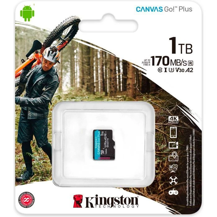 Kingston 1TB microSDXC class 10 UHS-I U3 V30 A2 Canvas Go Plus G4 (SDCG4/1TBSP) (UA) ; Обсяг пам'яті: 1 ТБ; Клас карти: