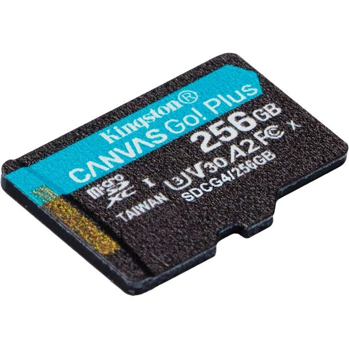 Kingston 256GB microSDXC сlass 10 UHS-I U3 V30 A2 Canvas Go Plus G4 (SDCG4/256GBSP) ; Объем памяти: 256 ГБ; Класс карты:
