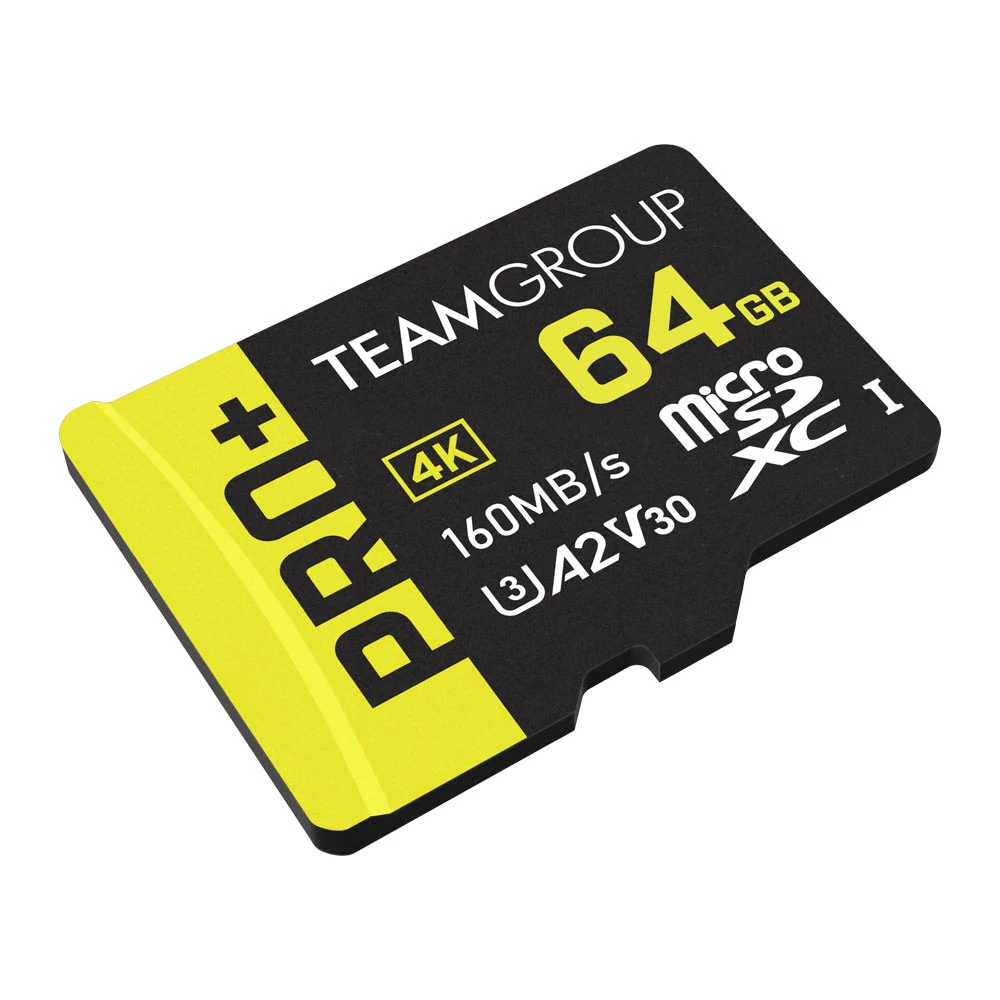 MicroSDXC 64GB UHS-I/U3 Class 10 Team Pro+ R160/W55MB/s + SD-адаптер (TPPMSDX64GIA2V3003) (UA) Тип карти: microSDXC; Об'єм пам'яті: 64