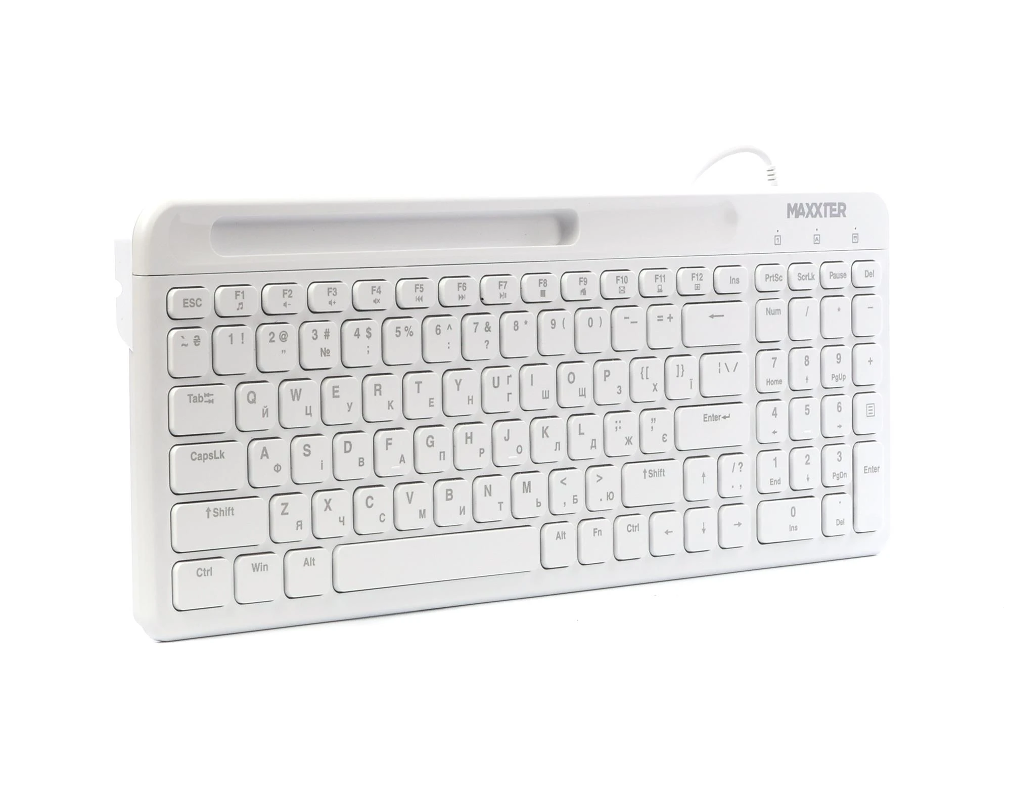 Maxxter KB-01W-UA White (UA) Тип клавиш: ножничные; Цифровой