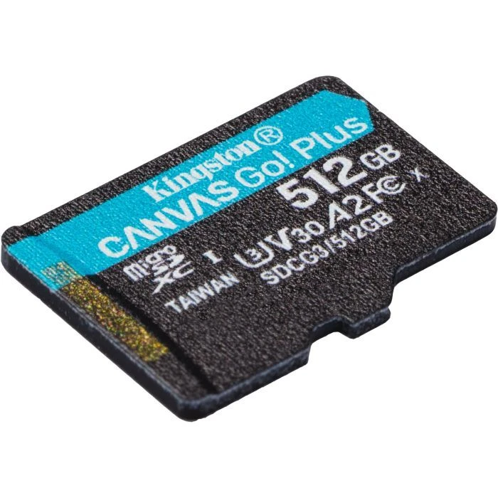 Kingston 512GB microSDXC class 10 UHS-I U3 V30 A2 Canvas Go Plus G4 (SDCG4/512GBSP) (UA) ; Обсяг пам'яті: 512 ГБ; Клас карти:
