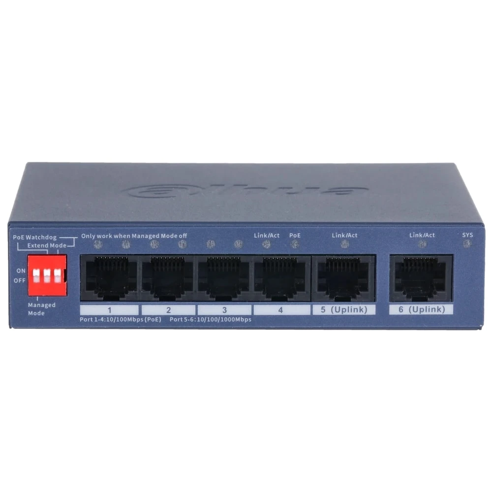 Коммутатор Dahua DH-CS4006-4ET2GT-36 PoE (UA) Fast Ethernet (10 / 100 Мбіт / с): 4; Gigabit Ethernet
