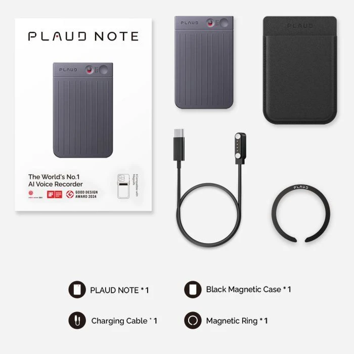 PLAUD Plaud.AI Note Black (NB-100-BL) (UA) ; Режими запису: WAV; Тривалість
