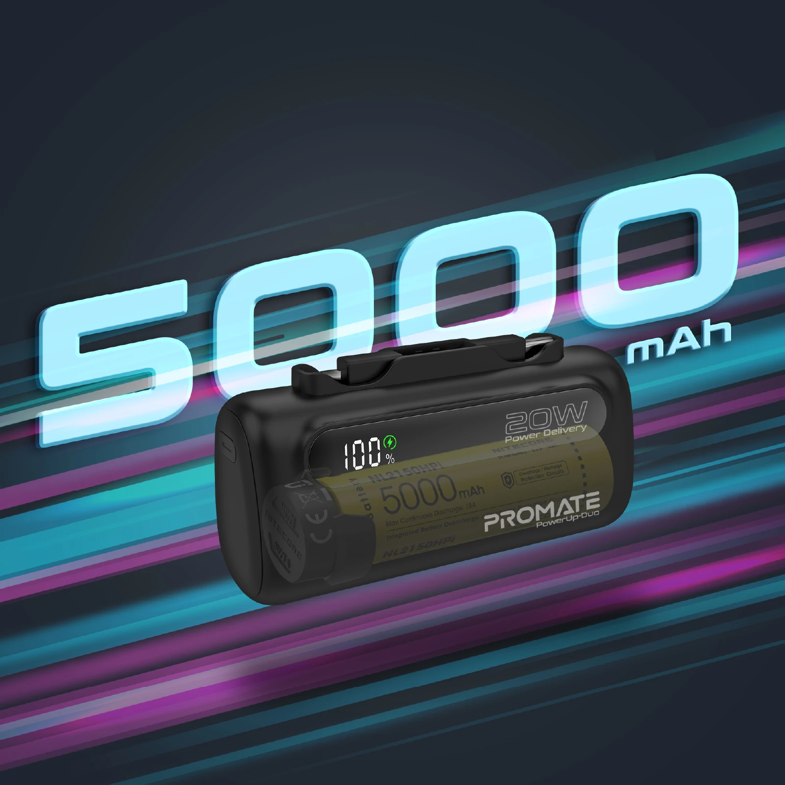 Promate PowerUp-Duo 5000mAh 20W Black Ємність: 5000 мА / год; Технологія: