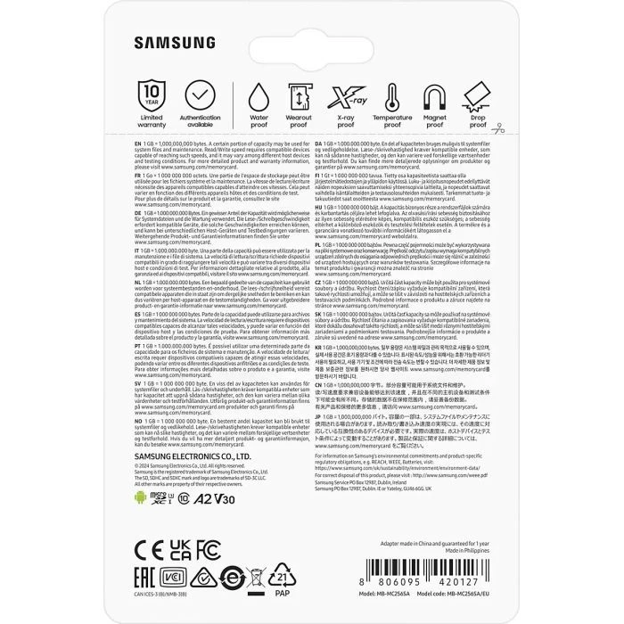 Samsung 256GB microSD class 10 UHS-I U3 V30 A2 EVO Plus (MB-MC256SA/EU) (UA) Основні характеристики; Обсяг