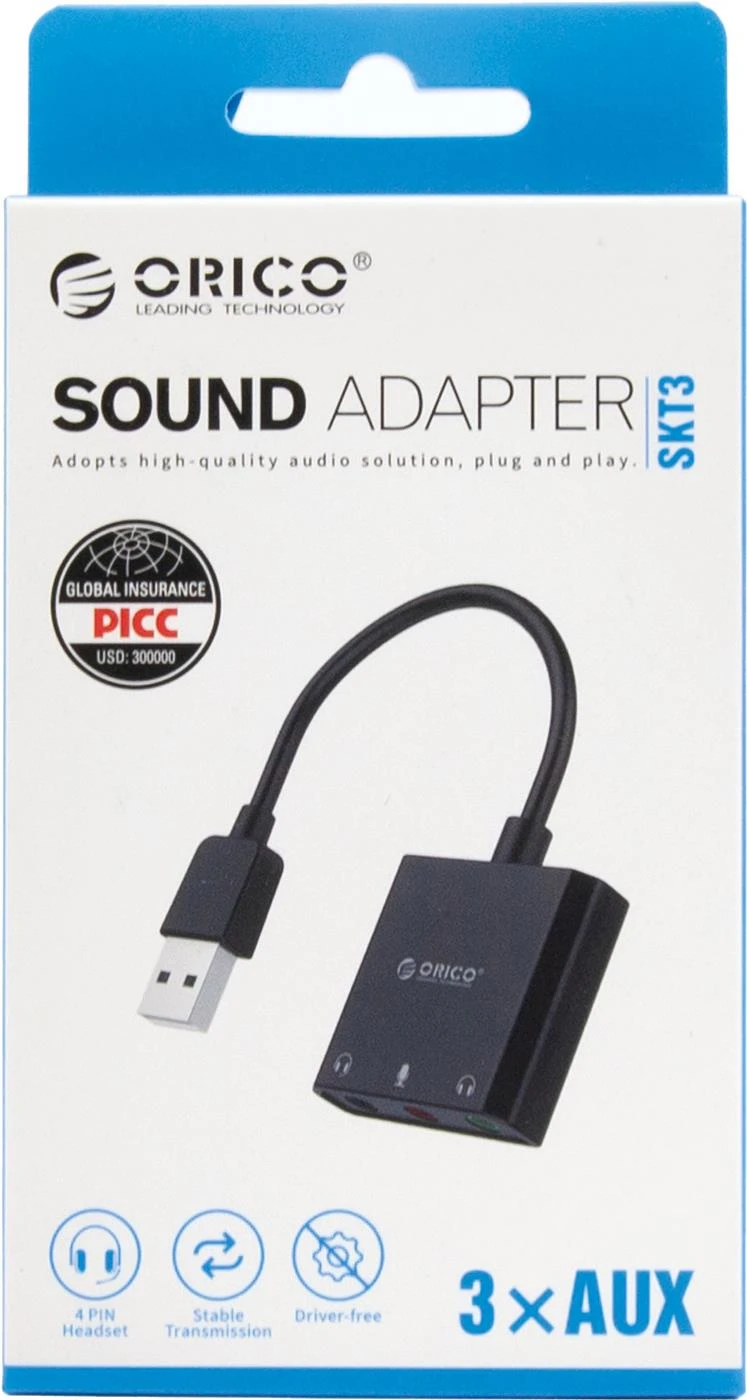 Orico Karta dzwiekowa USB-A (SKT3-BK-BP) EU Тип звукової карти: Зовнішня;