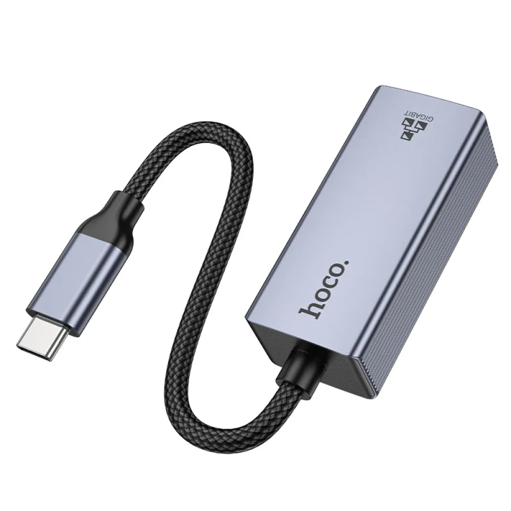 Переходник Hoco UA37 Type-C Ethernet (1000 Mbps) Интерфейс: Type-C ➝ RJ45 / Скорость
