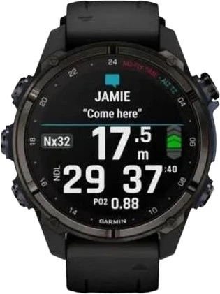 Смарт-годинники Garmin Descent Mk3i 43 мм Carbon Gray DLC Titanium з чорним силіконовим ремінцем (010-02753-10/11) Бренд: Garmin; Лінійка: Descent Mk3; iOS: є;