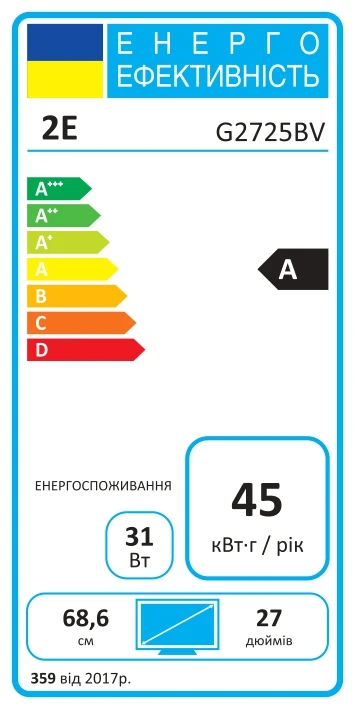 2E GAMING 27 G2725BV HDMI (2E-G2725BV-01.UA) (UA) Тип пристрою: монітор;