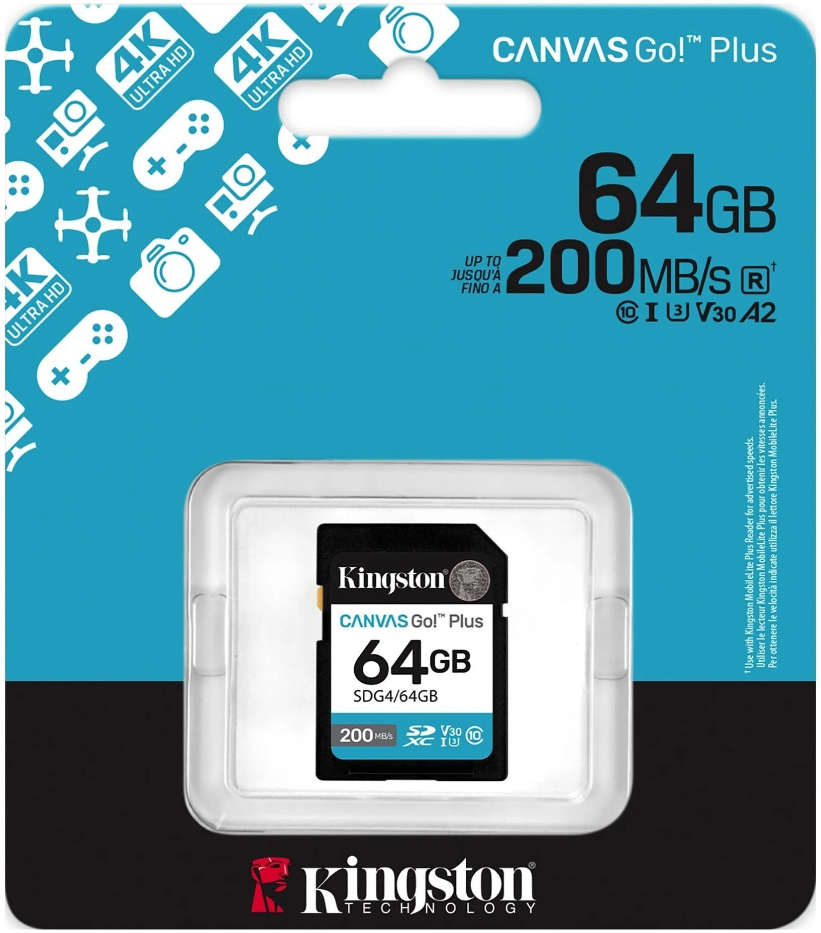 Kingston SD 64GB C10 UHS-I (SDG4/64GB) (UA) Тип: SD; Назначение: для