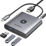 USB-хаб Orico FAX3-5P-GY-EP USB Type-C 3-в-1 Сірий (CA914227)