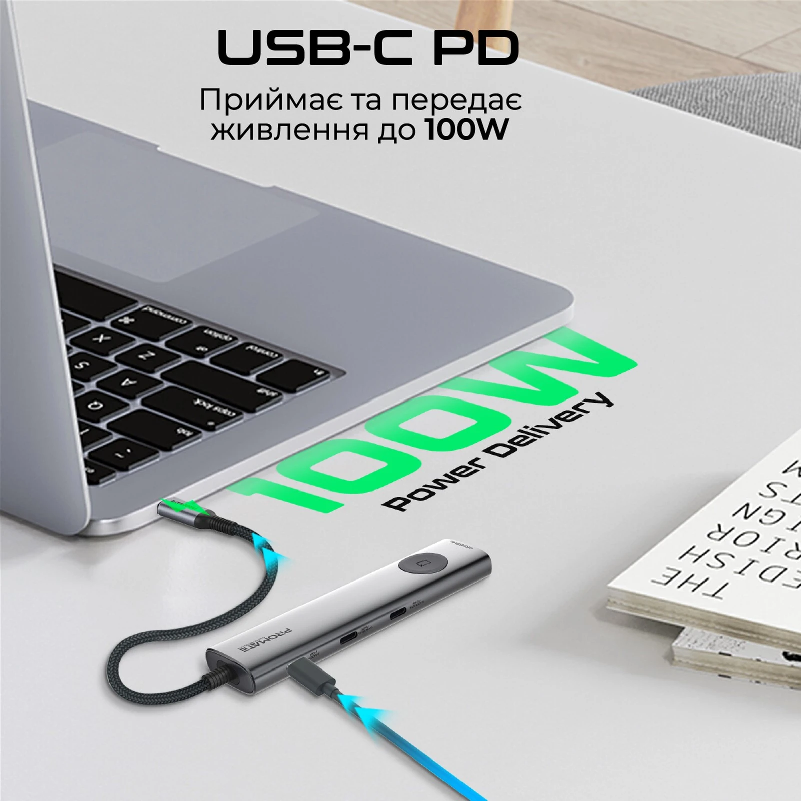 USB-хаб Promate ComandHub-Lite USB Type-C Сірий Тип: USB-хаб; Форм-фактор: