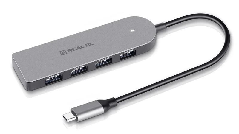 USB-хаб REAL-EL CQ-415 USB Type-C 4-в-1 (EL123110001) Тип: USB-хаб; Форм-фактор: