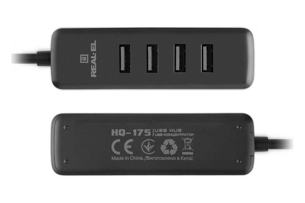 USB-хаб REAL-EL HQ-175 4 порти (EL123110008) Тип: USB-хаб; Форм-фактор: