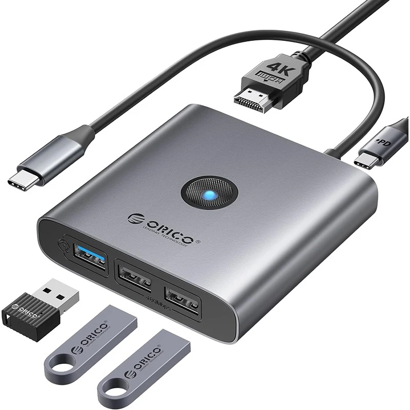USB-хаб Orico FAX3-5P-GY-EP USB Type-C 3-в-1 Сірий (CA914227)