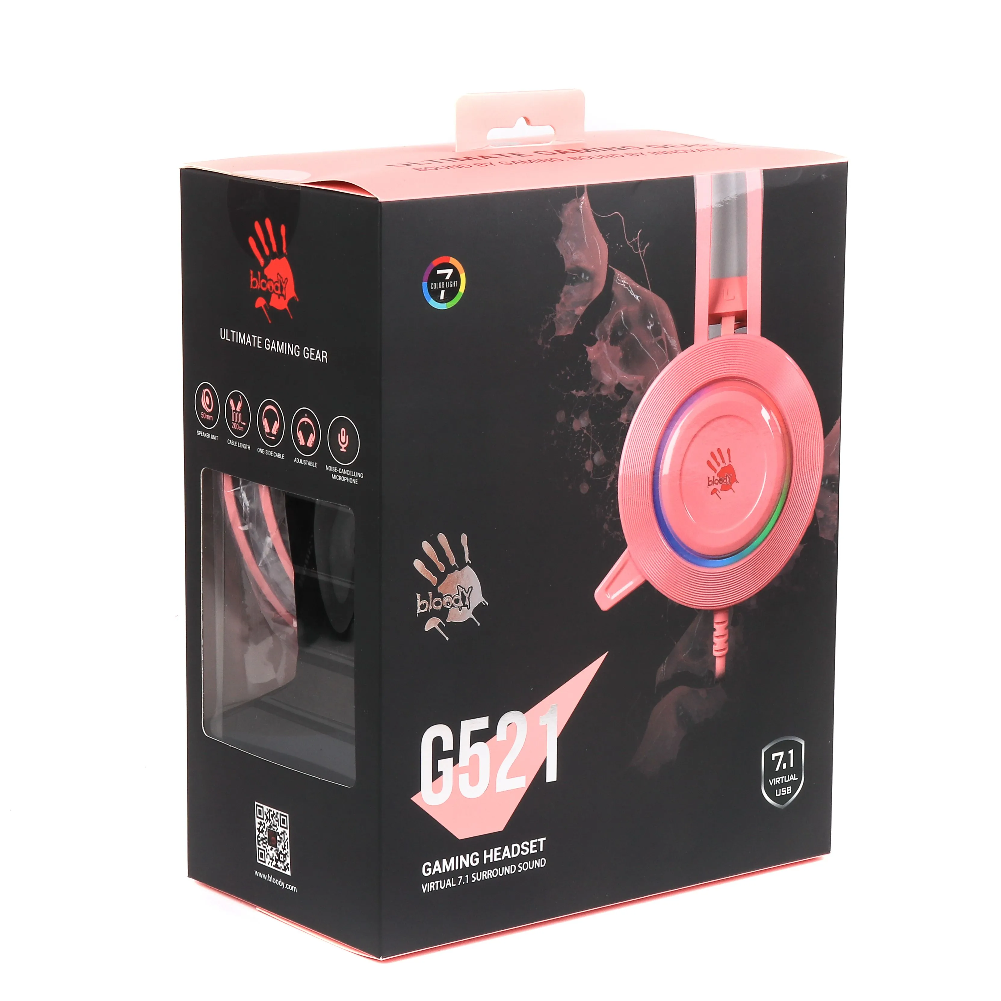 Навушники дротові Гарнітура A4Tech Bloody G521 USB pink (накладні з підсвічуванням) Розмір динаміків: 50 мм з