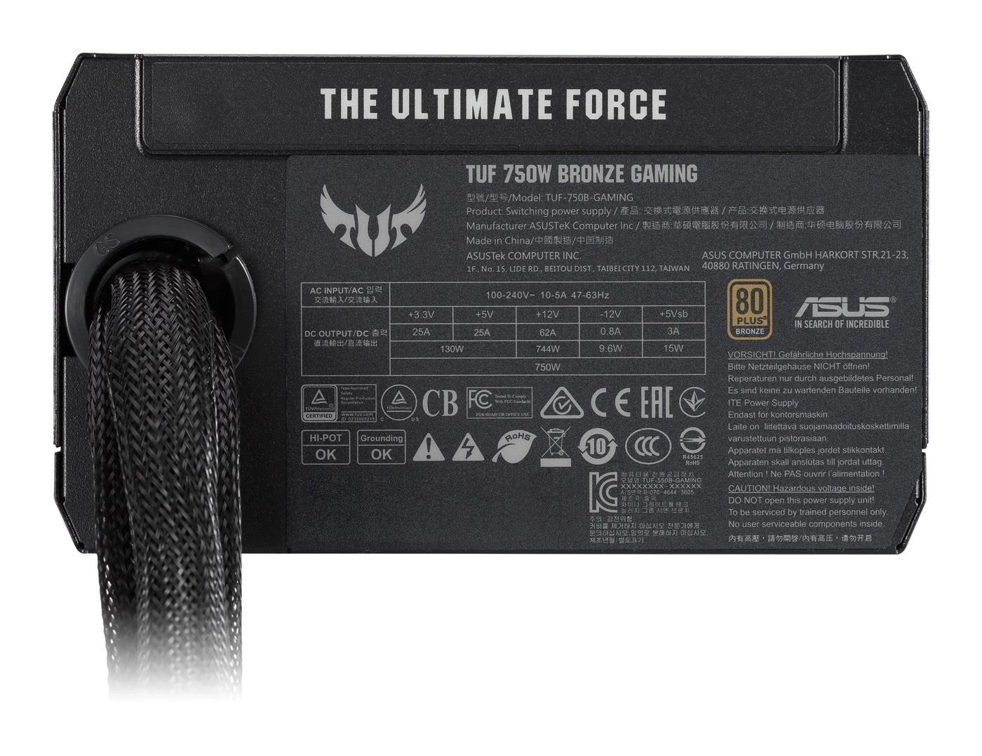 ASUS TUF GAMING 750W 80 Plus Bronze (TUF-GAMING-750B) EU Максимальная мощность, Вт: 750 Вт;