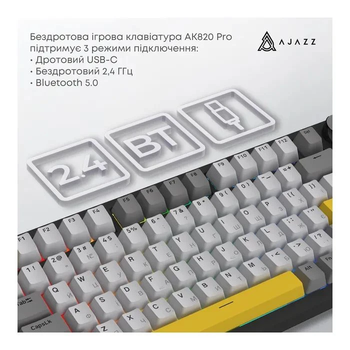 Ajazz AK820 Pro Flying Fish Switch Purple RGB USB/Wireless/Bluetooth UA Purple (AK820PRO-FF-PWB) (UA)