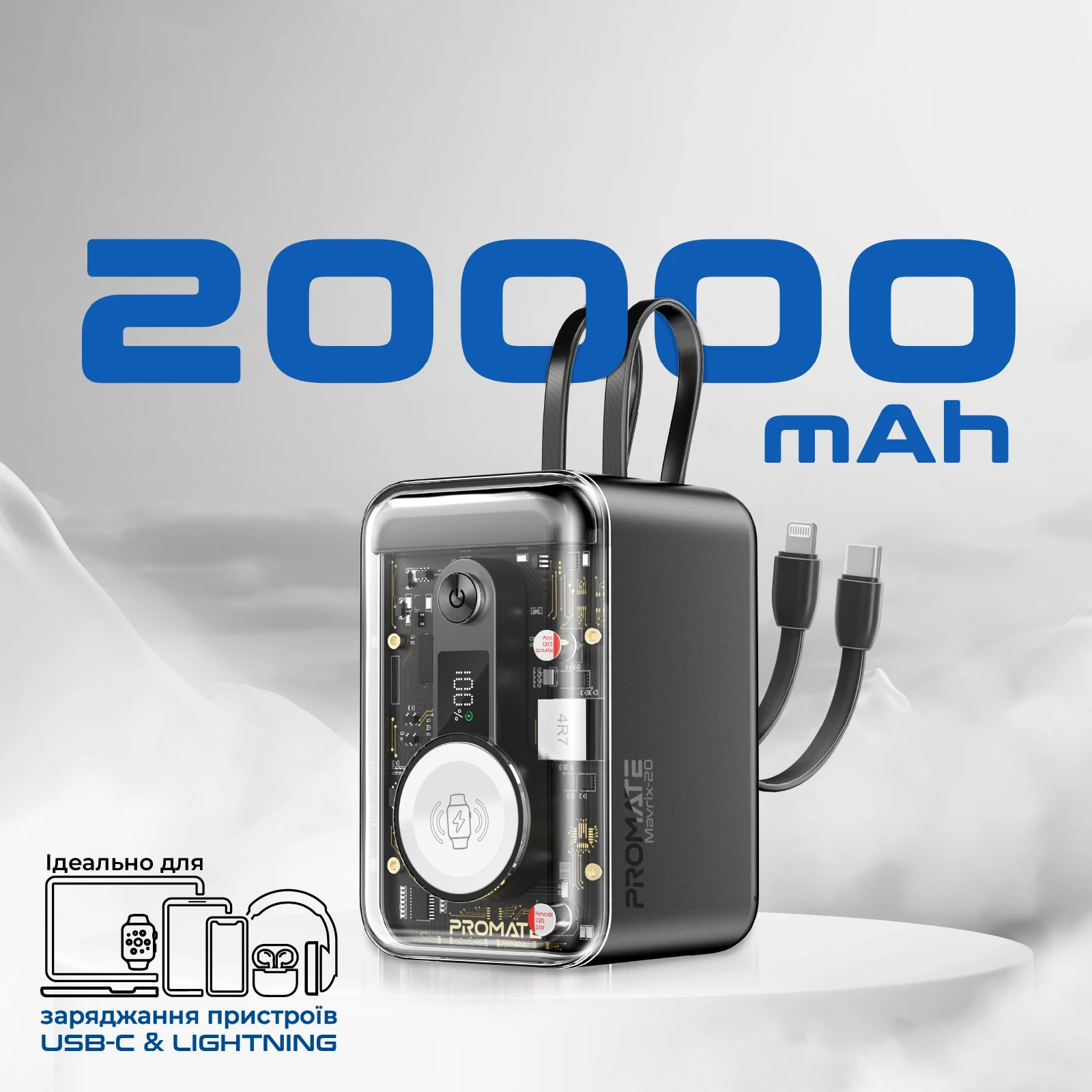 Promate Mavrix-20 20000mAh 65W Black (mavrix-20.black) Ємність: 20000 мА / год; Технологія: