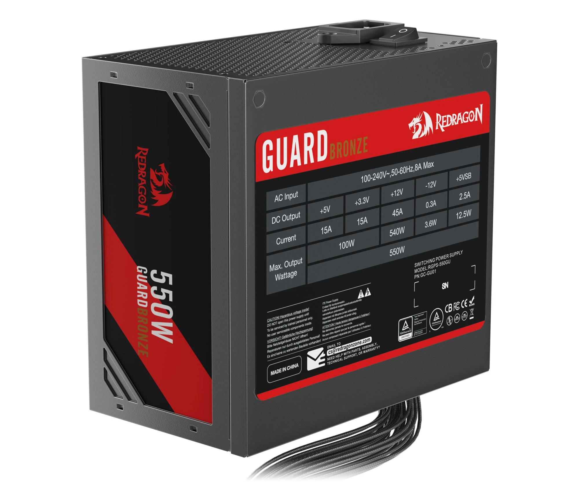 Redragon GC-GU01 550W Guard 80 Plus Bronze (GC-GU01) EU Максимальна потужність, Вт: 550