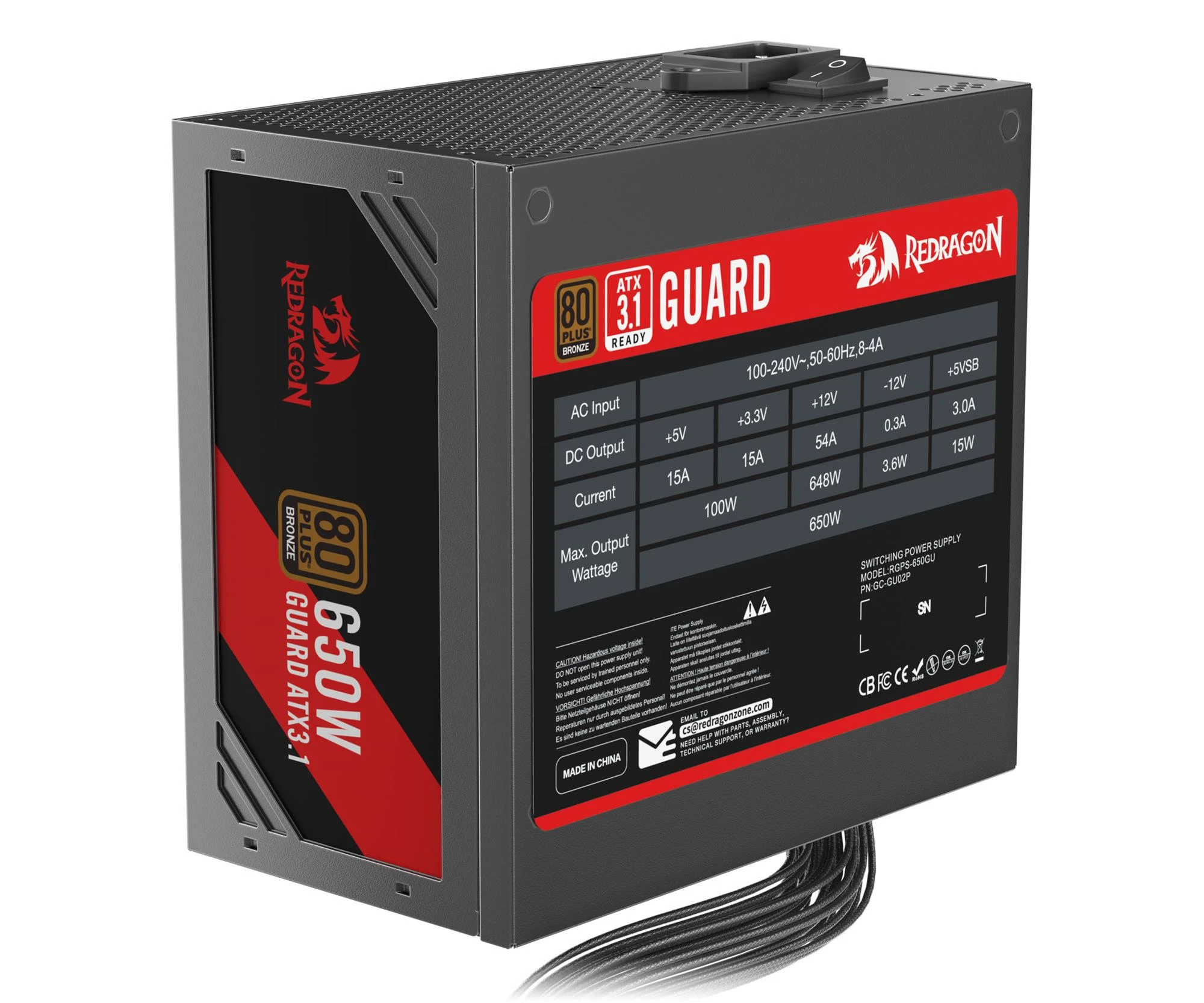 Redragon GC-GU02P 650W Guard 80 Plus Bronze ATX3.1 (GC-GU02P) EU Максимальна потужність, Вт: 650