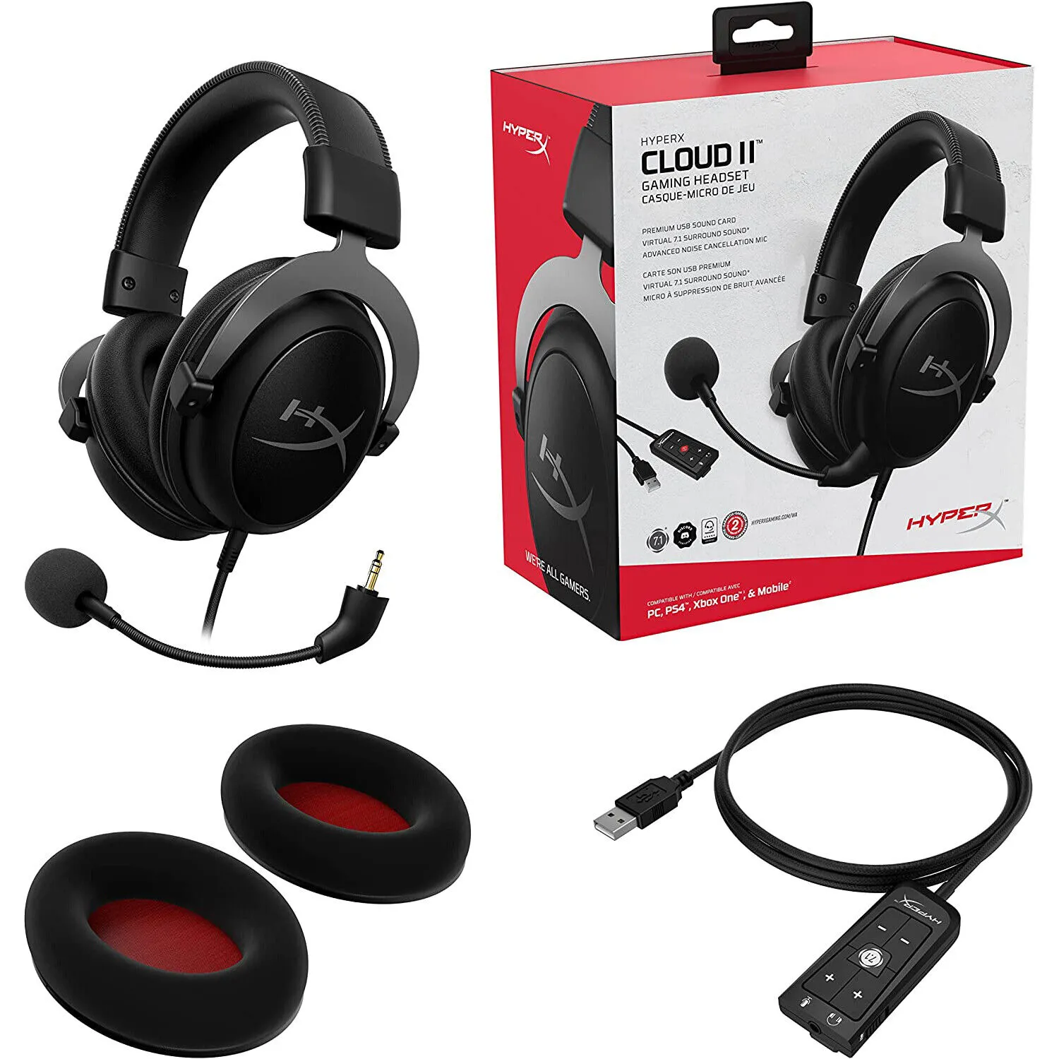 HyperX Cloud II Gun Metal (KHX-HSCP-GM / 4P5L9AA) (EU) Тип: дротові; Підвод кабелю: