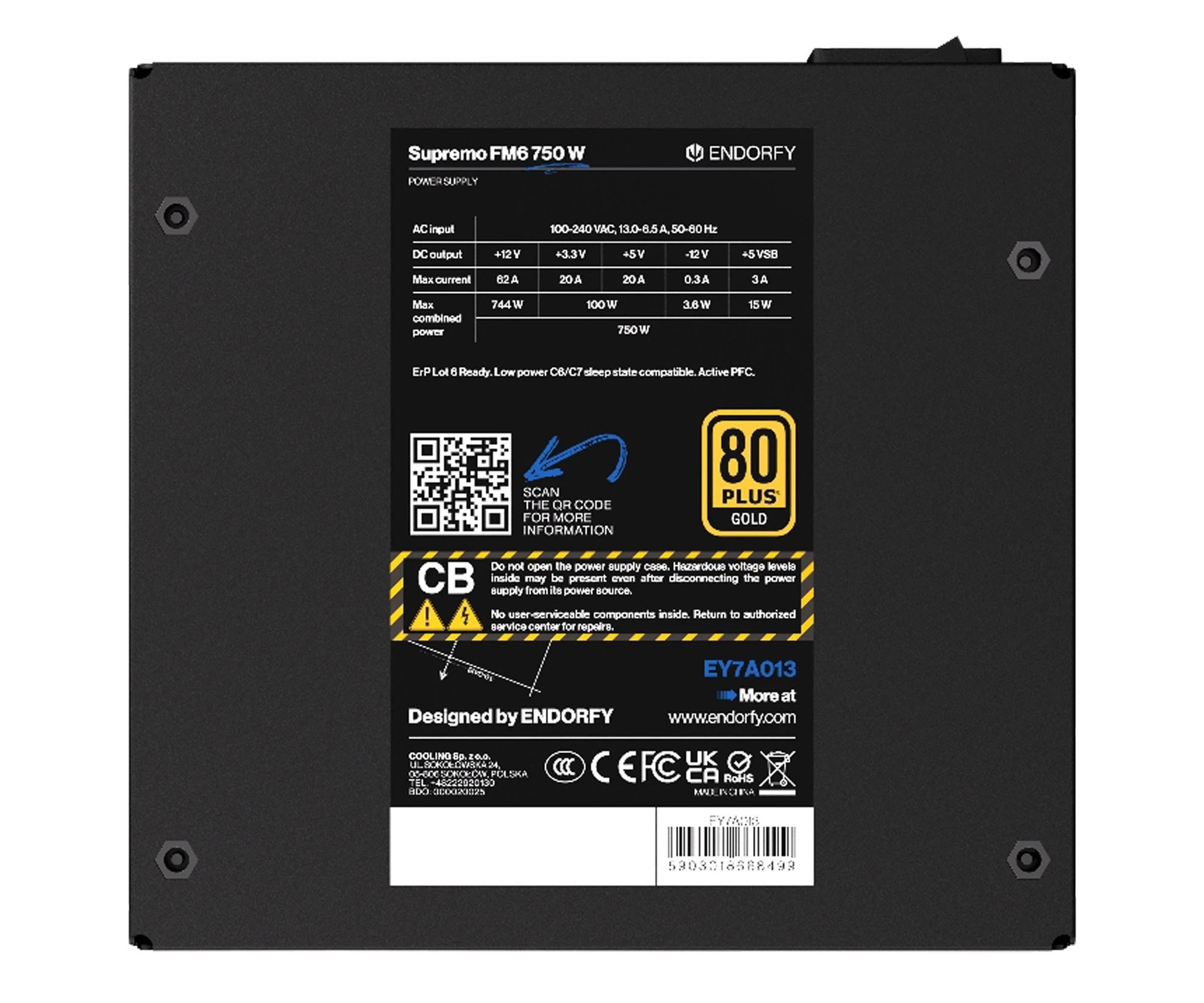 ENDORFY Supremo FM6 750W 80 Plus Gold ATX 3.1 (EY7A013) EU Максимальная мощность, Вт: 750 Вт;