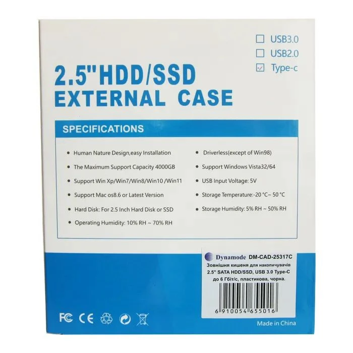 Карман зовнішній Dynamode 2.5 SATA/SSD HDD - USB 3.1 Type-C (DM-CAD-25317C) (UA) ; Форм-фактор: 2.5; Внутрішній