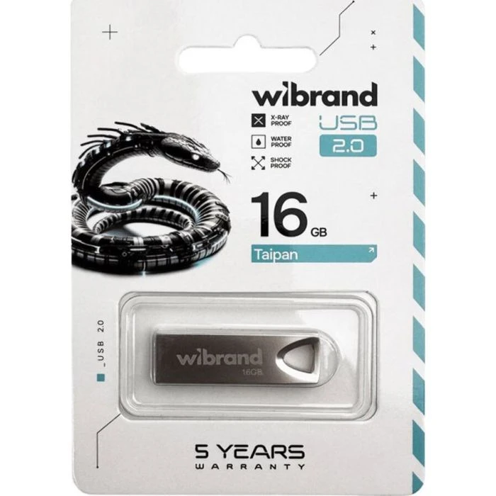 Wibrand 16GB Taipan Silver USB 2.0 (WI2.0/TA16U2S) (UA) ; Об'єм пам'яті: 16 Gb; Інтерфейс: USB